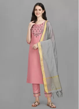 Salmon Cotton Readymade Salwar Suit with Embroidered Work for Ceremonial