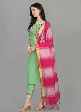 Cotton Readymade Salwar Suit with Embroidered Work in Mint Green for Festival