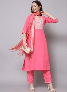 Hot Pink Chanderi Silk Readymade Salwar Suit with Embroidered Work for Ceremonial