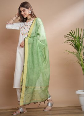 Embroidered Work Cotton Readymade Salwar Suit in Off White for Women