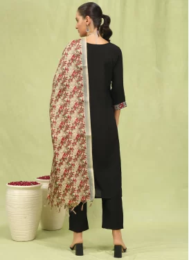 Silk Blend Readymade Salwar Suit with Embroidered Work in Black