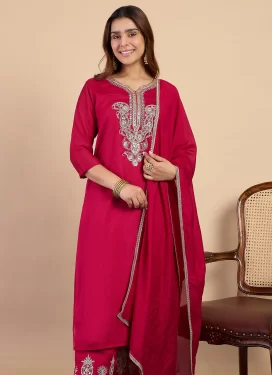 Rose Pink Silk Blend Readymade Salwar Suit with Embroidered Work for Festival