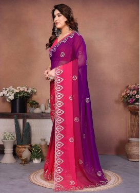 Embroidered Work Classic Saree For Ceremonial in Purple and Rose Pink