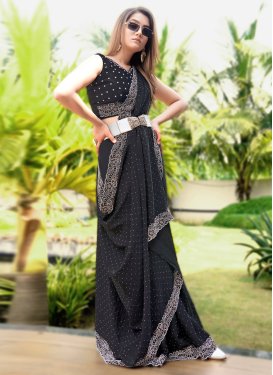 Black Silk Blend Trendy Saree with Fancy Work for Festival