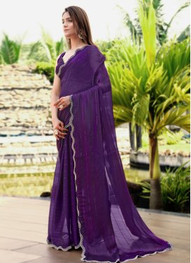 Chiffon Satin Classic Saree with Fancy Work for Ceremonial in Purple