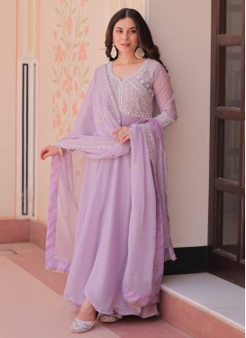 Georgette Designer Gown with Embroidered Work in Lavender