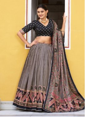 Black and Grey Tussar Silk Digital Print Work Trendy Lehenga Choli for Women