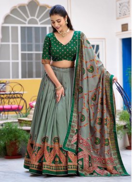 Tussar Silk Trendy Lehenga Choli with Digital Print Work in Green and Sea Green