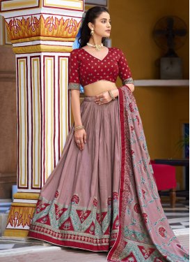 Tussar Silk Trendy Lehenga Choli with Digital Print Work for Women in Red and Salmon