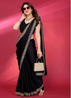 Black Chiffon Satin Lace Work Traditional Saree for Women