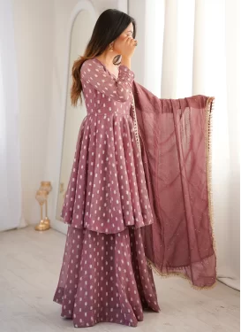 Mauve Pink Crunchy Silk Designer Suit with Woven Work for Festival