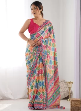 Digital Print Work Georgette Trendy Saree in Multi Colour for Women