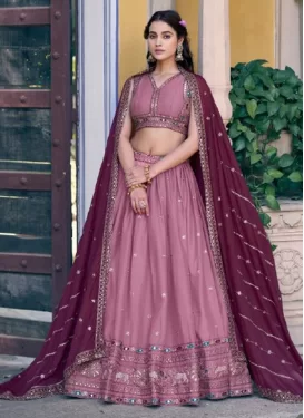 Silk Georgette Trendy Lehenga Choli in Mauve Pink with Embroidered Work for Festival