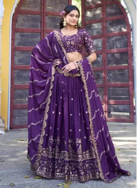 Silk Georgette Trendy Lehenga Choli with Embroidered Work for Women in Purple