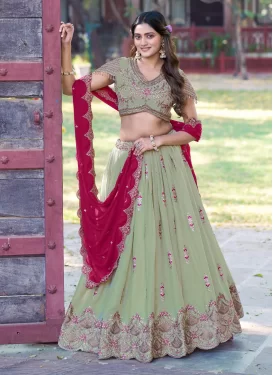 Silk Georgette Trendy Lehenga Choli in Sea Green with Embroidered Work for Festival
