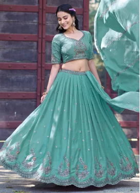 Aqua Blue Silk Georgette Trendy Lehenga Choli with Embroidered Work for Festival