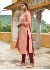 Embroidered Work Peach and Red Maslin Cotton Readymade Salwar Kameez - 1