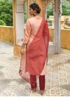 Embroidered Work Peach and Red Maslin Cotton Readymade Salwar Kameez - 3