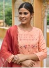 Embroidered Work Peach and Red Maslin Cotton Readymade Salwar Kameez - 2