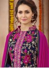 Voluptuous Fuchsia and Navy Blue Embroidered Work Faux Georgette Straight Salwar Kameez - 2