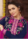Voluptuous Fuchsia and Navy Blue Embroidered Work Faux Georgette Straight Salwar Kameez - 1