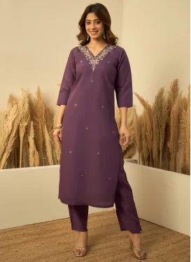 Embroidered Work Readymade Salwar Suit For Festival in Violet