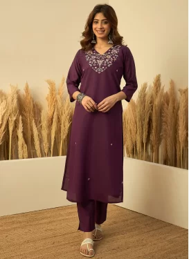 Embroidered Work Readymade Salwar Suit For Ceremonial in Wine