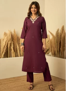 Embroidered Work Readymade Salwar Suit For Festival in Maroon