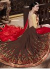 Modest Embroidered Work Brown and Red Half N Half Trendy Saree - 1