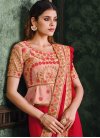 Red and Salmon Embroidered Work Designer Contemporary Style Saree - 1