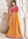 Orange and Rose Pink Lace Work Trendy Classic Saree - 1