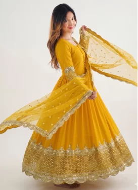 Georgette Embroidered Work Designer Gown in Yellow