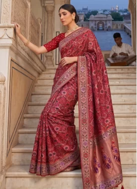 Woven Work Traditional Saree For Festival in Red