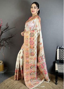 Paithani Silk Traditional Saree with Woven Work for Women in Beige