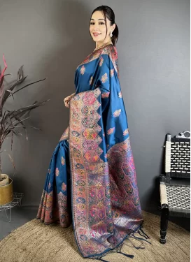Paithani Silk Traditional Saree with Woven Work in Blue for Ceremonial