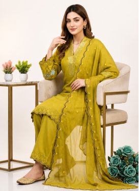 Chanderi Silk Readymade Salwar Suit with Embroidered Work for Party in Mustard