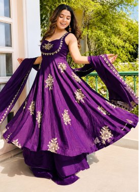 Fendi Silk Palazzo Suit in Purple with Embroidered Work for Women
