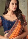 Navy Blue and Orange Embroidered Work Contemporary Saree - 1