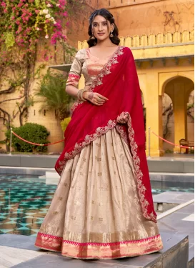 Silk Blend Designer Lehenga Choli with Resham Work for Festival in Beige