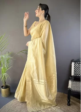 Woven Work Cotton Silk Classic Saree in Cream for Women