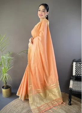 Cotton Silk Classic Saree with Woven Work for Women in Peach