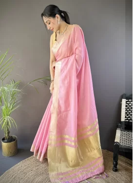 Cotton Silk Classic Saree in Pink with Woven Work for Women
