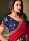 Art Silk Navy Blue and Red Classic Saree - 1