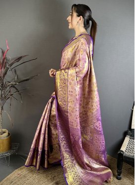 Kanjivaram Silk Trendy Saree with Woven Work in Mauve and Violet for Ceremonial