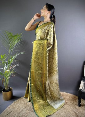 Bottle Green and Gold Kanjivaram Silk Classic Saree with Woven Work for Ceremonial