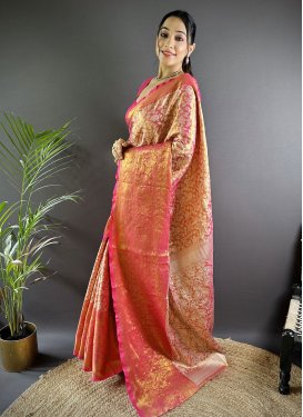 Kanjivaram Silk Traditional Saree with Woven Work for Women in Rose Pink