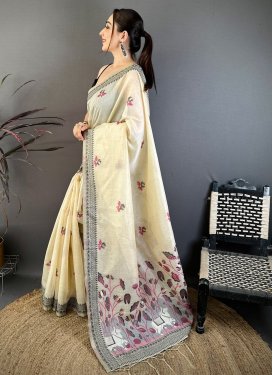 Cotton Traditional Saree with Woven Work for Ceremonial in Cream