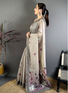 Grey Cotton Woven Work Traditional Saree for Women