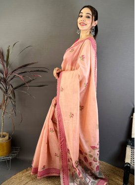 Cotton Traditional Saree with Woven Work for Women in Salmon