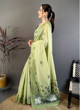 Cotton Traditional Saree with Woven Work for Ceremonial in Mint Green